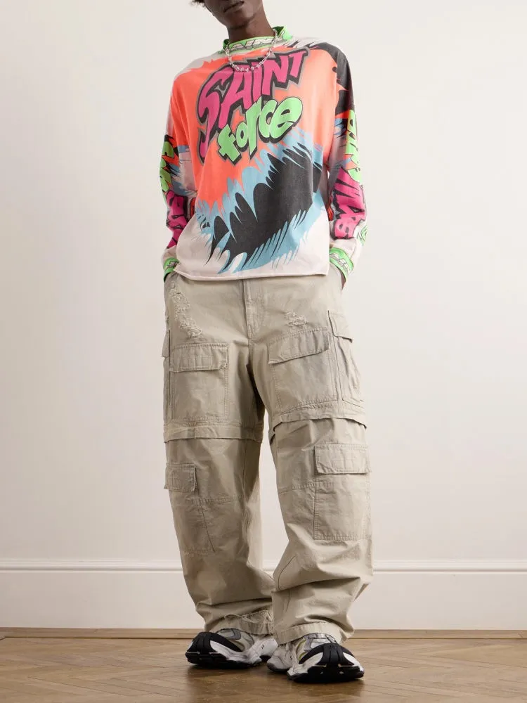 SAINT MICHAEL 24SS SAINT FORCE L/S TEE New Racing Retro Long Sleeve Off-white S-XL Front, left and right sleeves, even ribs are printed. There are more than 30 sets of samples in total. They are extremely complicated and all are oversized screen versions. Ready-made garments are washed and worn with Vintage value.
